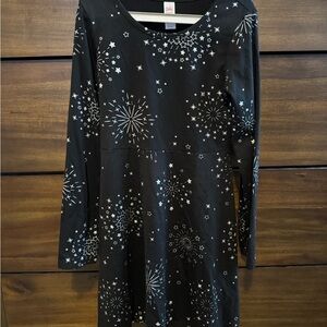 Justice Black Dress with Silver Stars Long Sleeve Crew Neck